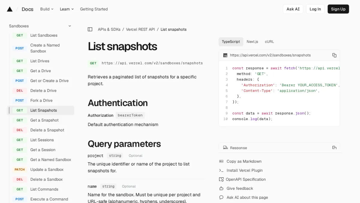 List snapshots