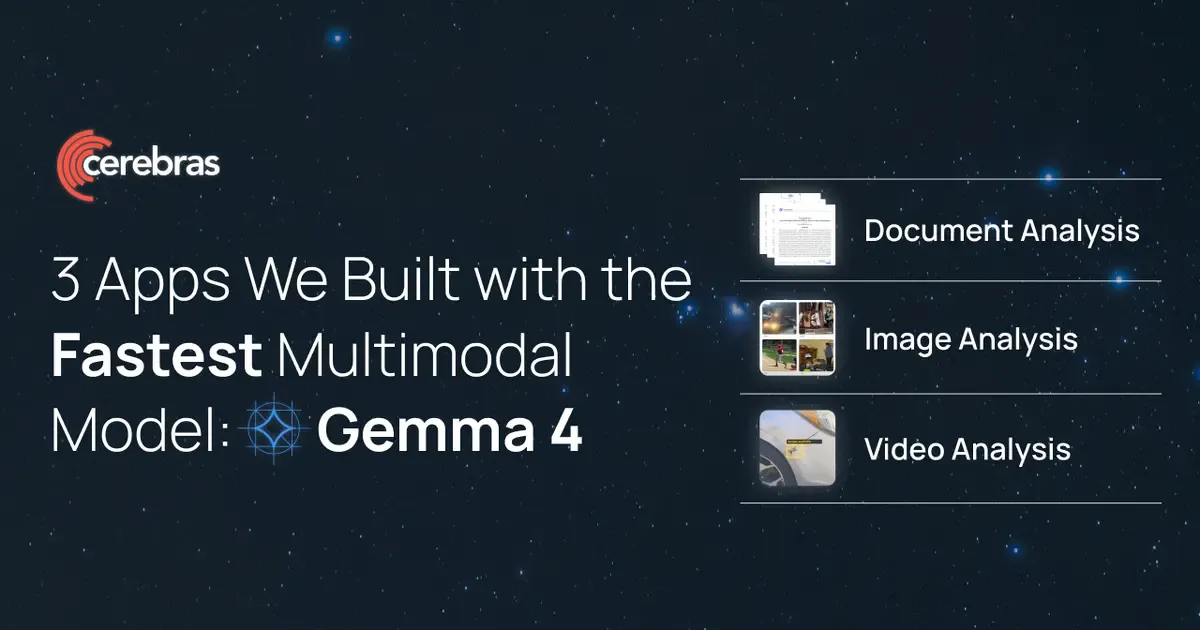 First Look @ Gemma 4 on Cerebras: 3 Fast Multimodal Apps We Built