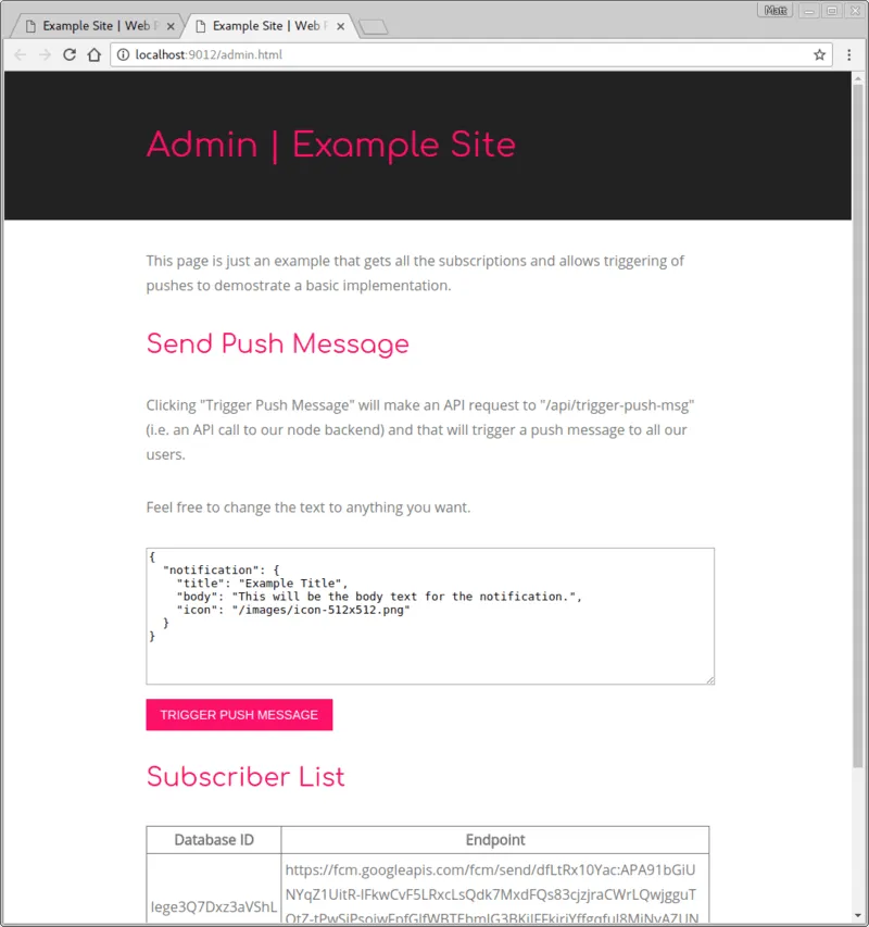 Sending messages with web push libraries