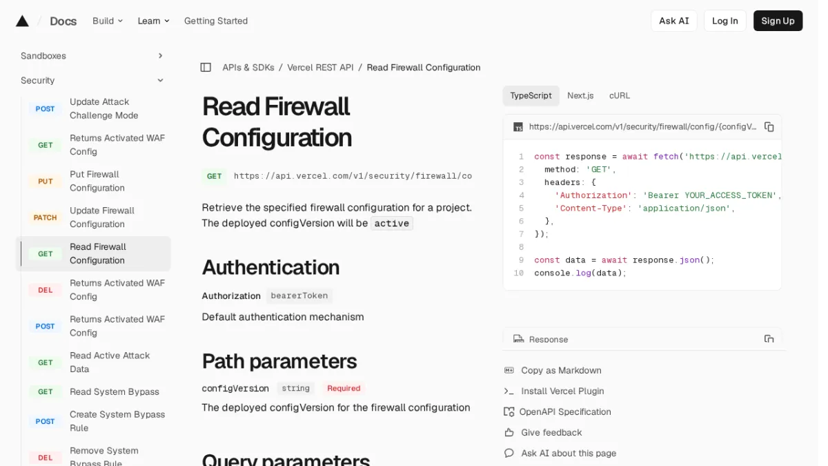 Read Firewall Configuration | Vercel REST API