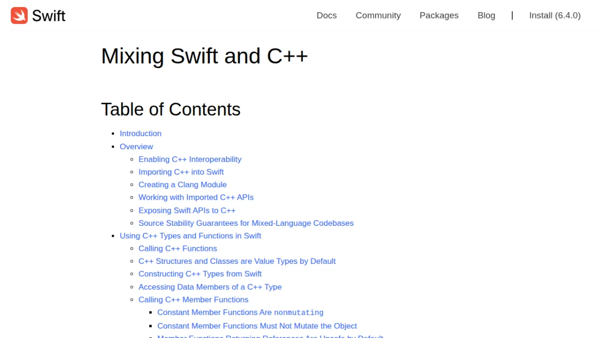 Mixing Swift and C++