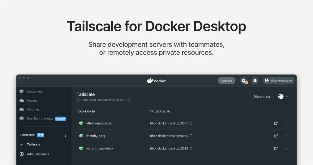 Tailscale extension for Docker Desktop launches at DockerCon
