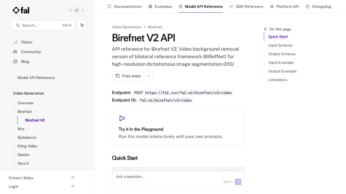 Birefnet V2 API - fal