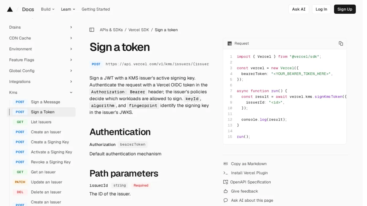 Sign a token | Vercel SDK