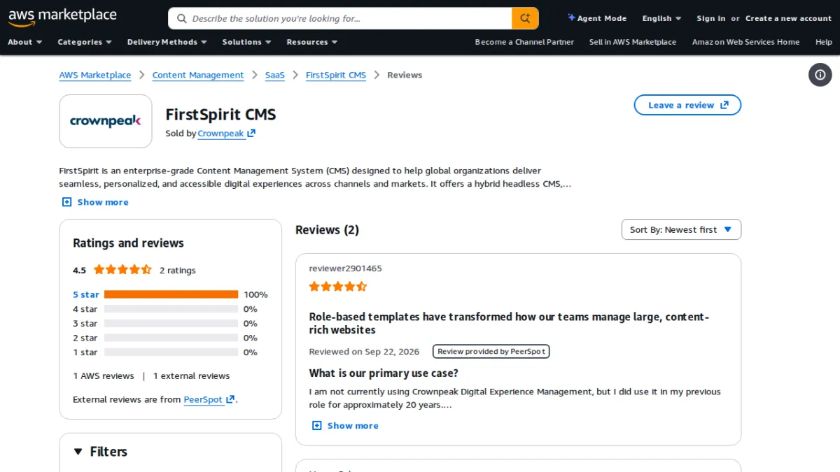 AWS Marketplace: FirstSpirit CMS Reviews