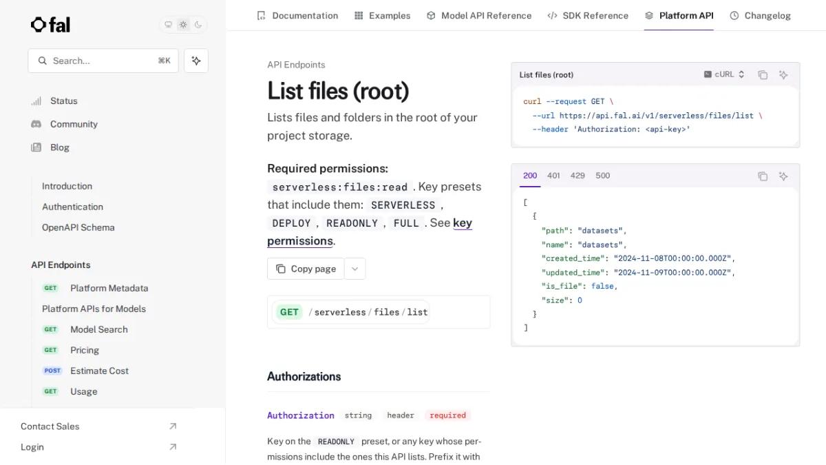List files (root) - fal