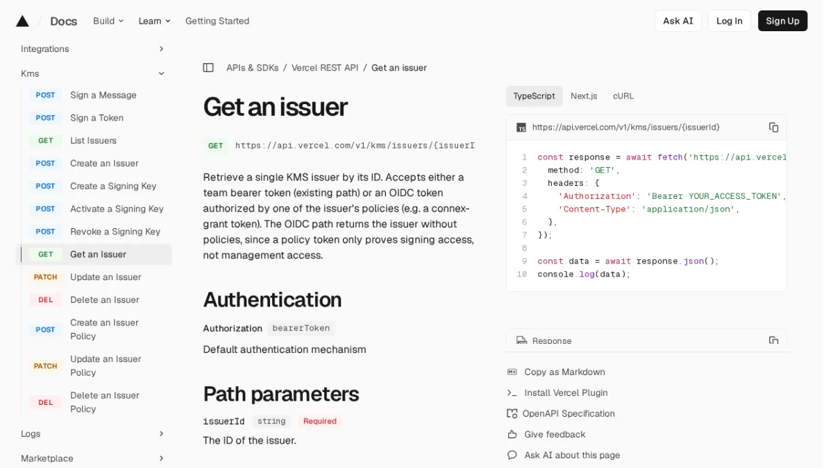Get an issuer | Vercel REST API