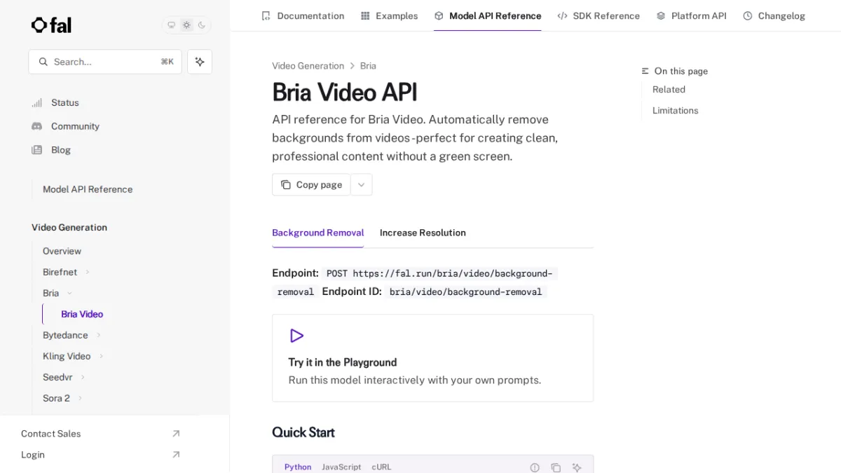 Bria Video API - fal