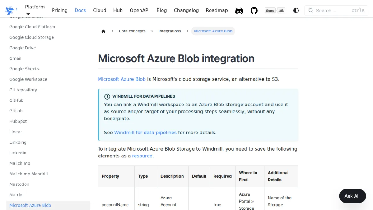 Microsoft Azure Blob integration