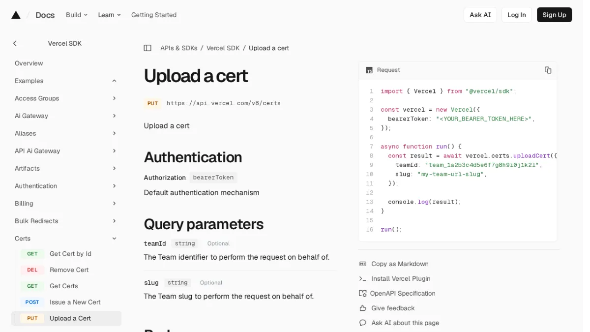 Upload a cert