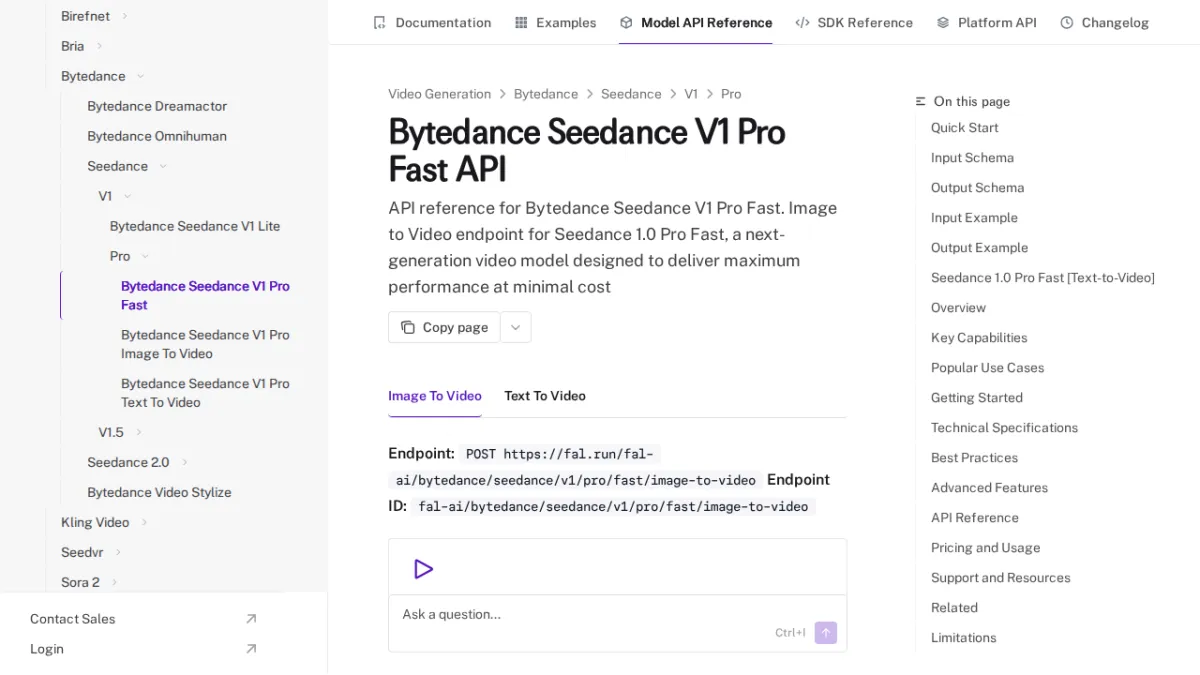 Bytedance Seedance V1 Pro Fast API - fal