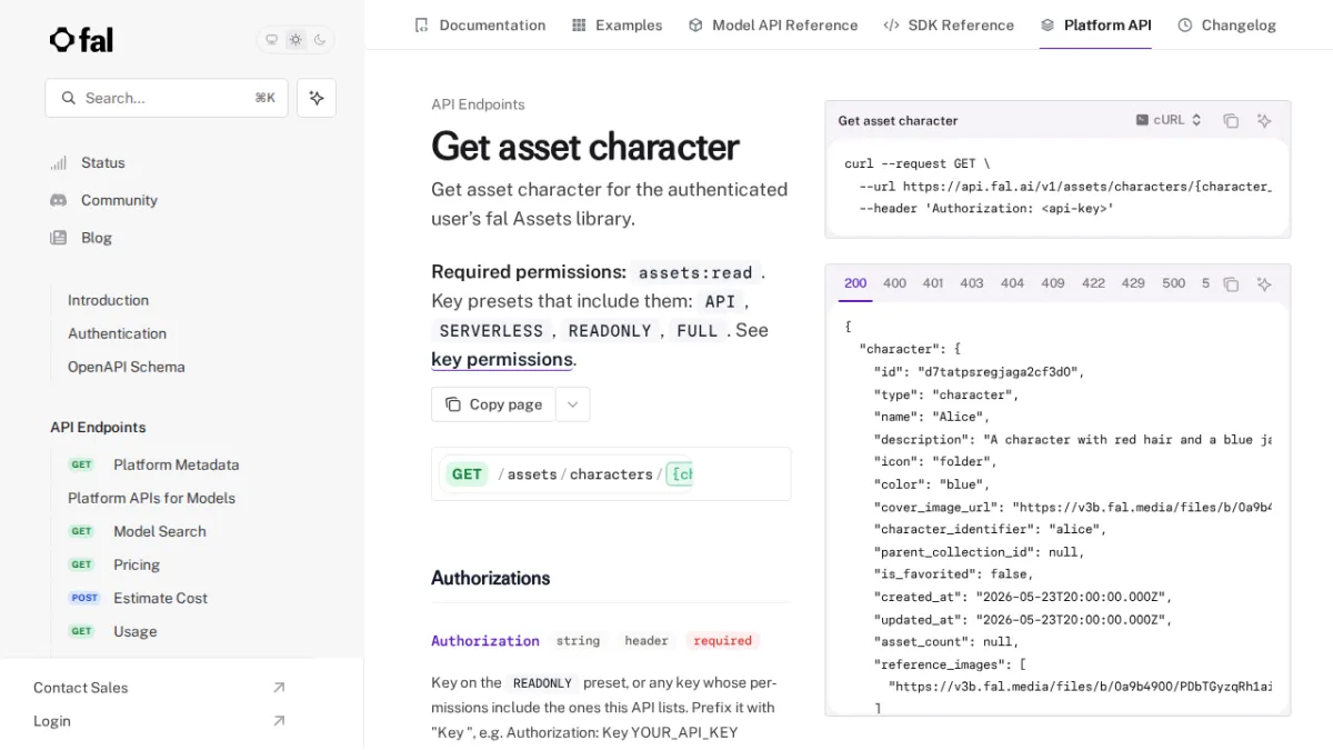 Get asset character - fal