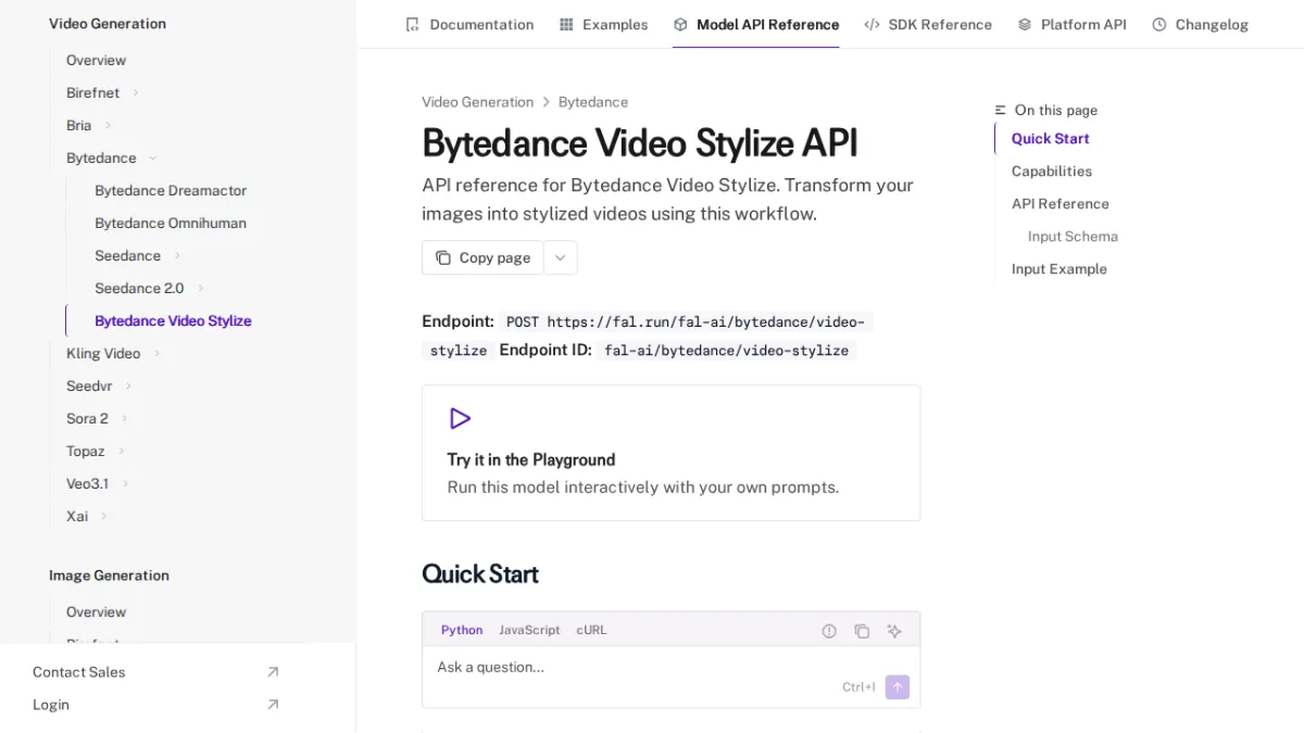 Bytedance Video Stylize API - fal