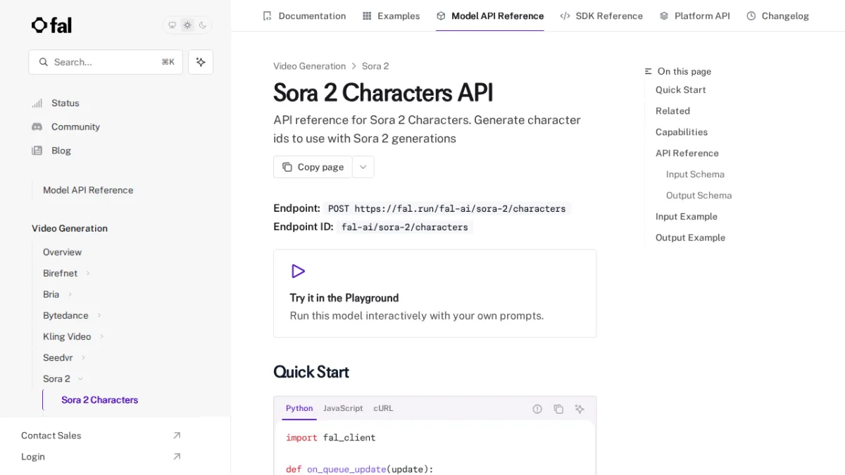 Sora 2 Characters API - fal