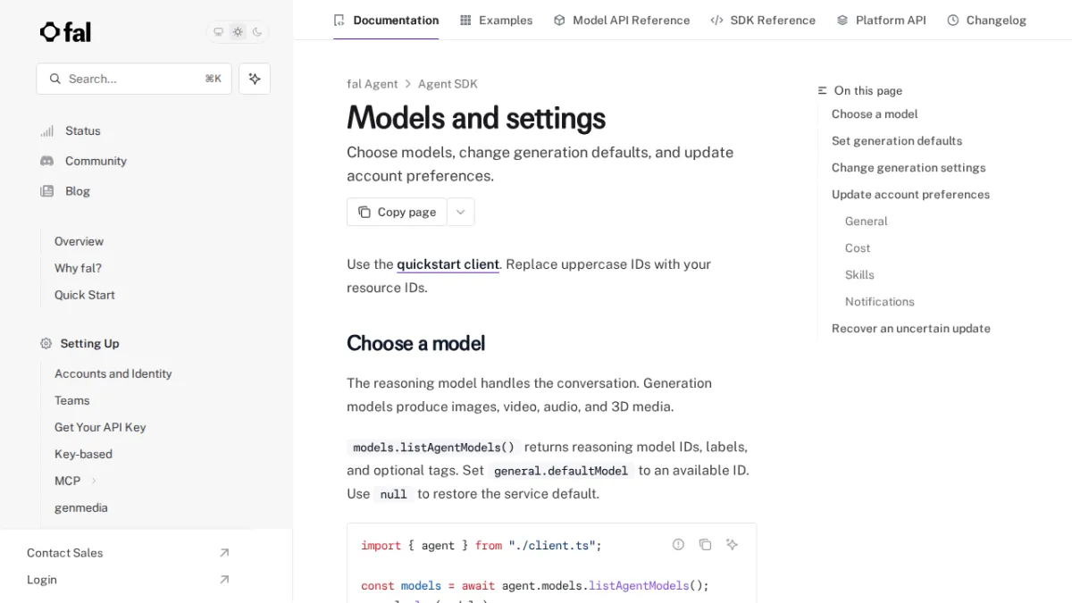 Models and settings - fal